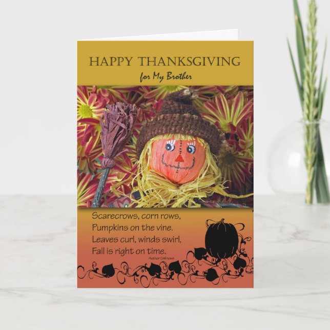 Cartes Pour Fêtes Annuelles Thanksgiving pour Brother, mignon Scarecrow et Poe (Devant)