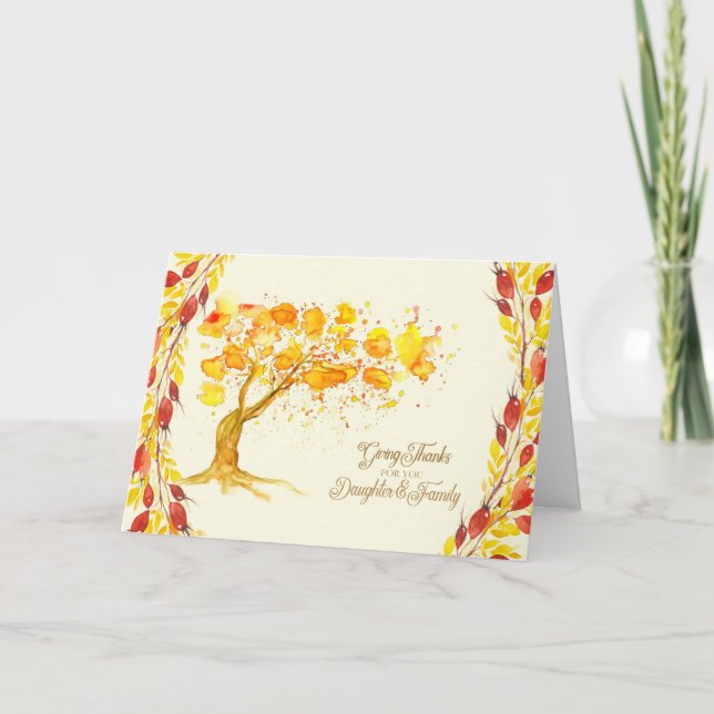 Cartes Pour Fêtes Annuelles Thanksgiving pour l'arbre d'automne de fille et de (Devant)