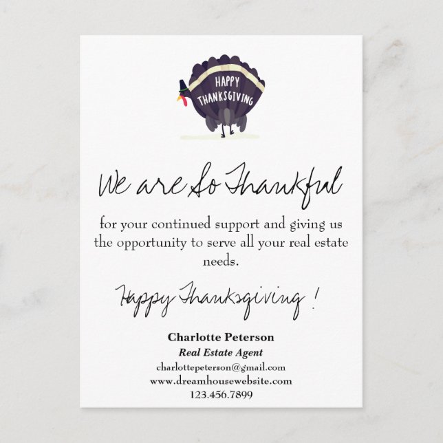 Cartes Pour Fêtes Annuelles Thanksgiving professionnel immobilier (Devant)