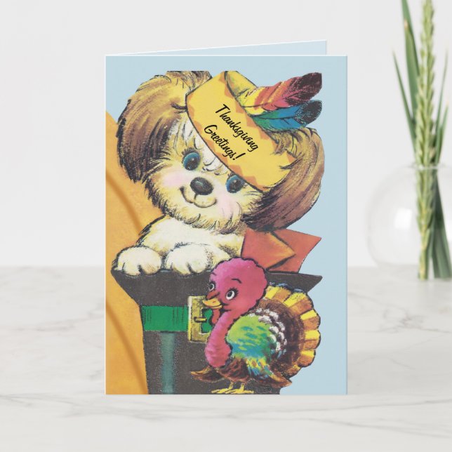 Cartes Pour Fêtes Annuelles Thanksgiving Puppy et Turquie (Devant)