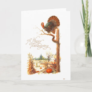 Cartes Pour Fêtes Annuelles Thanksgiving Turkey on Tree Branch Vintage