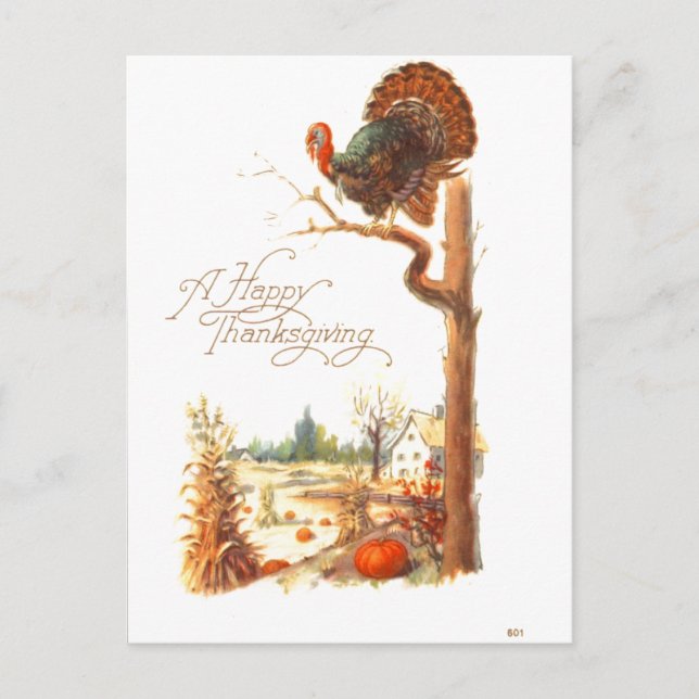 Cartes Pour Fêtes Annuelles Thanksgiving Turkey on Tree Branch Vintage (Devant)