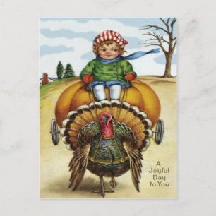 Cartes Pour Fêtes Annuelles Thanksgiving Turquie garçon équitation Citrouille