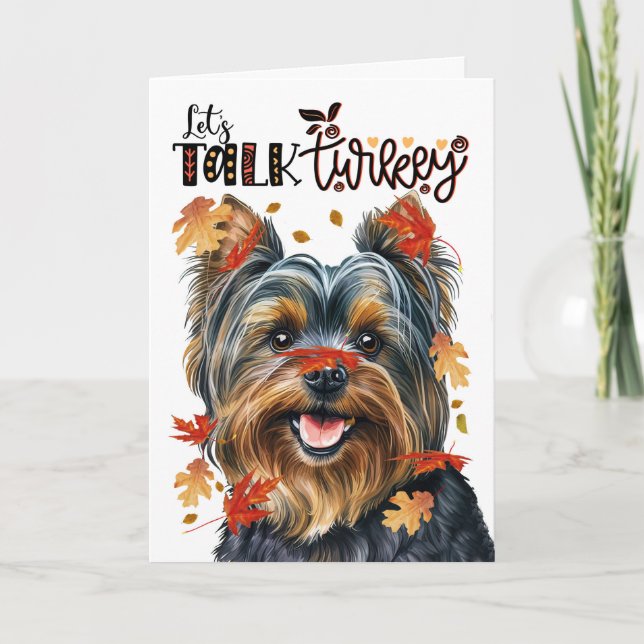 Cartes Pour Fêtes Annuelles Thanksgiving Yorkie Dog Parlons Turquie (Devant)