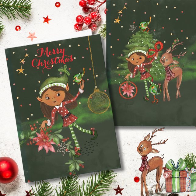 Cartes Pour Fêtes Annuelles The little Elf sends you a wish I Kids Christmas  (The little Elf sends you a wish I Kids Christmas Holiday Card)