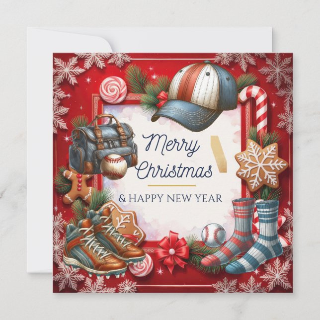 Cartes Pour Fêtes Annuelles Thème de Noël de baseball (Devant)
