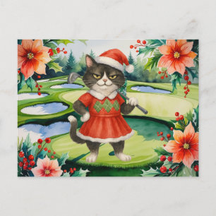 Cartes Pour Fêtes Annuelles Thème de Noël de golf pour femme au chat Golfer