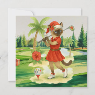 Cartes Pour Fêtes Annuelles Thème de Noël de golf pour femme au chat Golfer