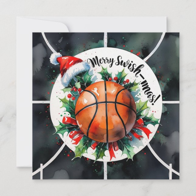 Cartes Pour Fêtes Annuelles Thème de Noël du basket-ball (Devant)