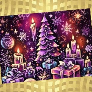 Cartes Pour Fêtes Annuelles Thème de Noël violet Dessin dur Pastel