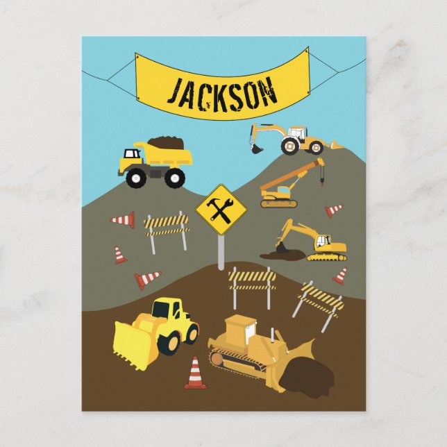 Cartes Pour Fêtes Annuelles Thème du site des camions de construction (Devant)