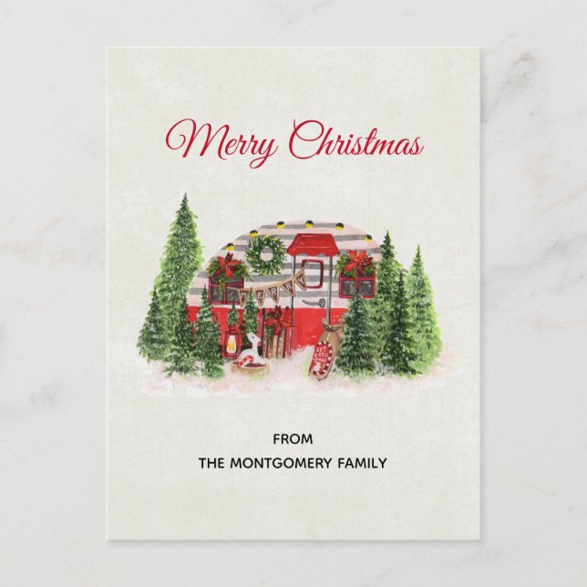 Cartes Pour Fêtes Annuelles Thème extérieur du camping de Noël Trailer (Devant)