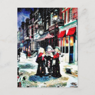 Cartes Pour Fêtes Annuelles Three persons standing on a street singing christm