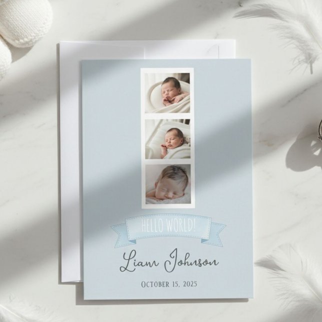 Cartes Pour Fêtes Annuelles Three-Photo Birth Announcement Card - Personalized (Créateur téléchargé)