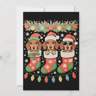 Cartes Pour Fêtes Annuelles Three Santa Elf Dachshunds Christmas Socks Funny