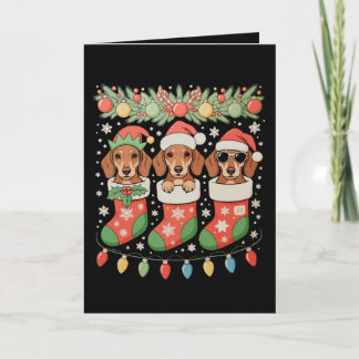 Cartes Pour Fêtes Annuelles Three Santa Elf Dachshunds Christmas Socks Funny