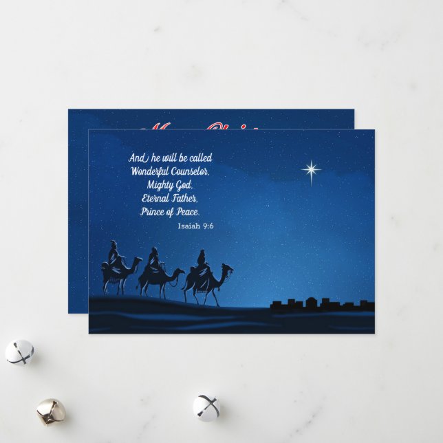 Cartes Pour Fêtes Annuelles Three Wisemen approach Bethlehem - Personalize (Devant/Arrière en situation)