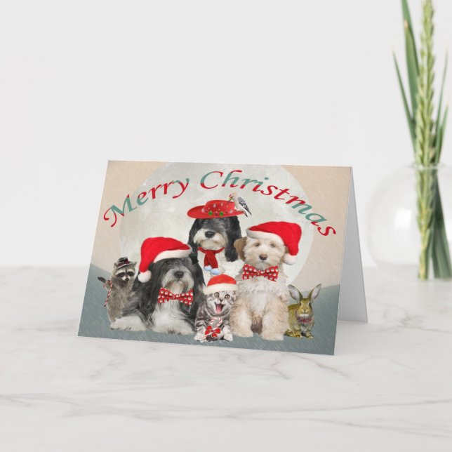 Cartes Pour Fêtes Annuelles Tibétain Terrier Père Noël aide à la  (Devant)
