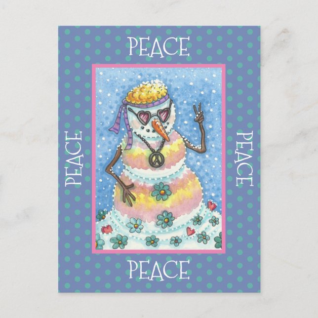 CARTES POUR FÊTES ANNUELLES TIE DYE SUPER SNOWMAN, PAIX SUR TERRE NOËL (Devant)