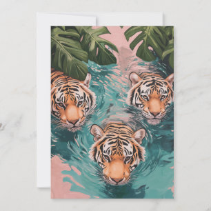 Cartes Pour Fêtes Annuelles Tigres dans l'aventure aquatique
