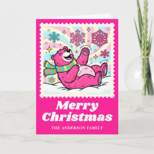 Cartes Pour Fêtes Annuelles Timbre de Noël de l'ours rose chaud