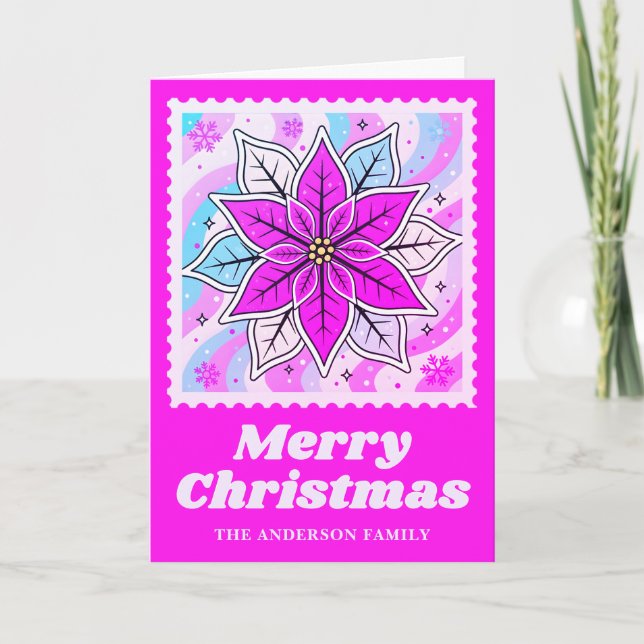 Cartes Pour Fêtes Annuelles Timbre de Noël Poinsettia rose néon (Devant)