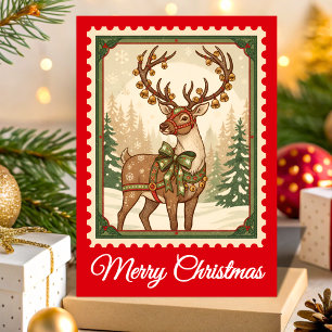 Cartes Pour Fêtes Annuelles Timbre de Noël Reindeer Retro