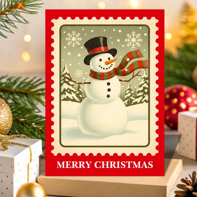Cartes Pour Fêtes Annuelles Timbre de Noël Retro Snowman (Créateur téléchargé)