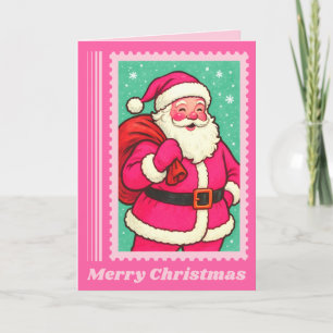 Cartes Pour Fêtes Annuelles Timbre de Noël rose du Père Noël