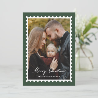 Cartes Pour Fêtes Annuelles Timbre de Noël Vert Classique 5 Photo