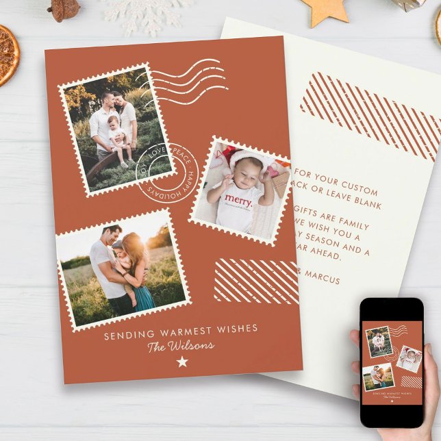 Cartes Pour Fêtes Annuelles Timbre de photo de famille chaleureuse moderne (Créateur téléchargé)