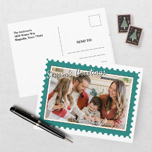 Cartes Pour Fêtes Annuelles Timbre de poste vert festif Photo Noël