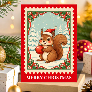 Cartes Pour Fêtes Annuelles Timbre d'écureuil de Noël rétro