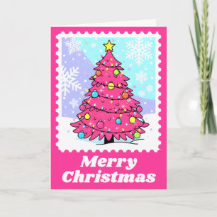 Cartes Pour Fêtes Annuelles Timbre Postage de sapin rose vif