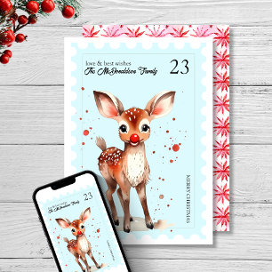 Cartes Pour Fêtes Annuelles Timbre vintage Kitsch Reindee Retro Bleu Noël