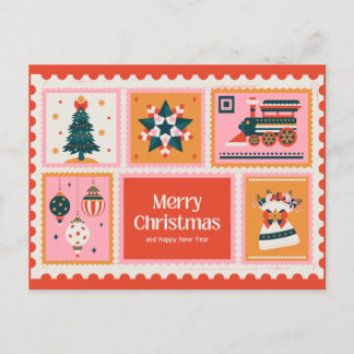 Cartes Pour Fêtes Annuelles Timbre Vintage rose rouge Postage Joyeux voiture d