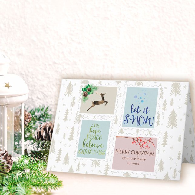 Cartes Pour Fêtes Annuelles Timbres rétros et sapins de Noël (Créateur téléchargé)