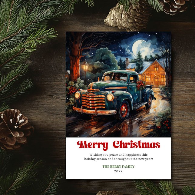 Cartes Pour Fêtes Annuelles Timeless rustic Christmas scene nostalgic truck (Timeless rustic Christmas scene nostalgic truck)