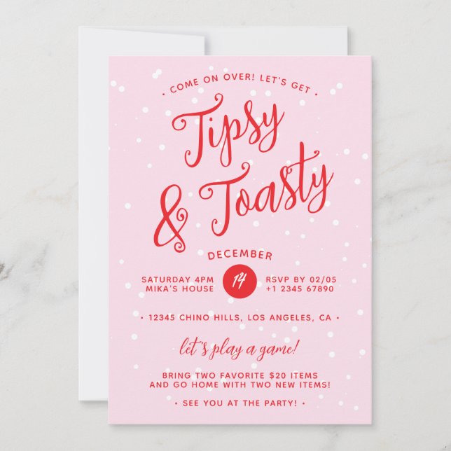 Cartes Pour Fêtes Annuelles Tipsy & Toasty Pink Red Christmas (Devant)