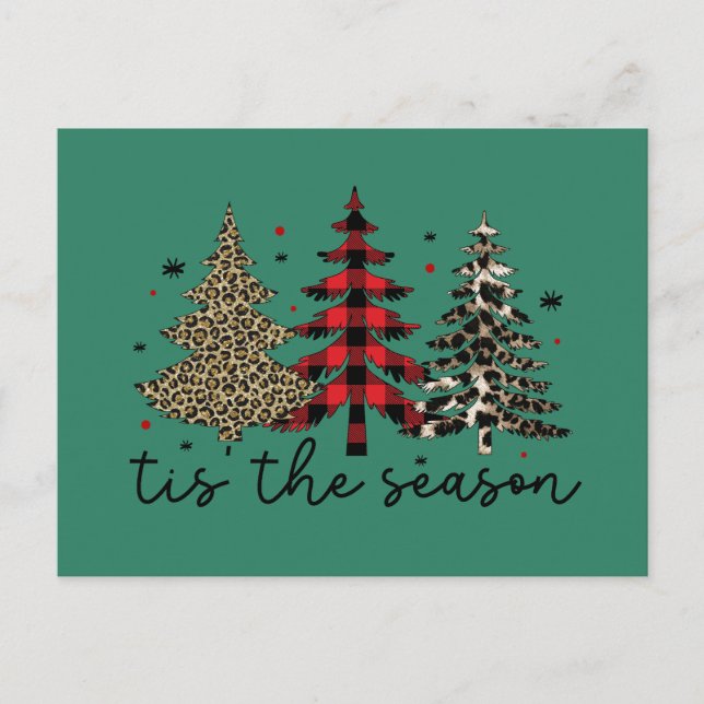 Cartes Pour Fêtes Annuelles "Tis the Season" Plaid Leopard Christmas Trees (Devant)