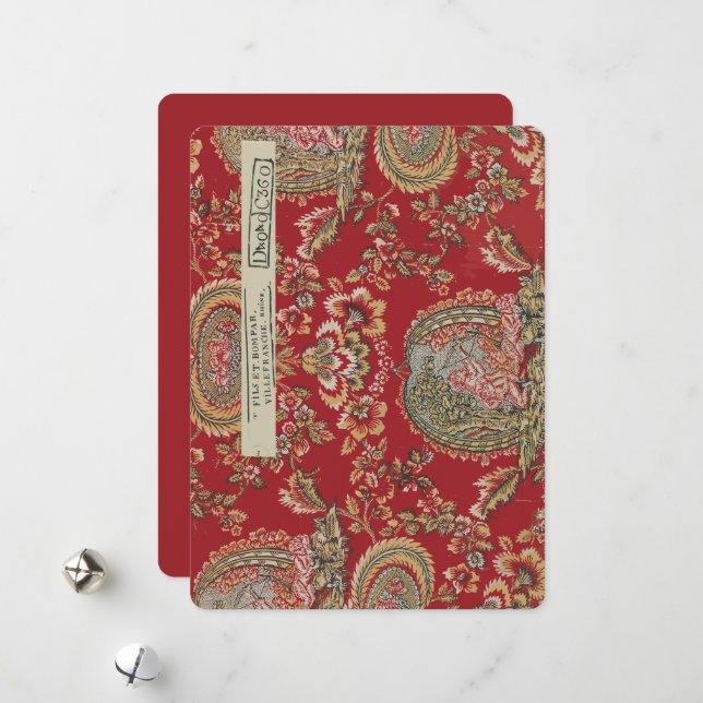 Cartes Pour Fêtes Annuelles Tissu français rouge antique de Villefranche (Devant/Arrière en situation)