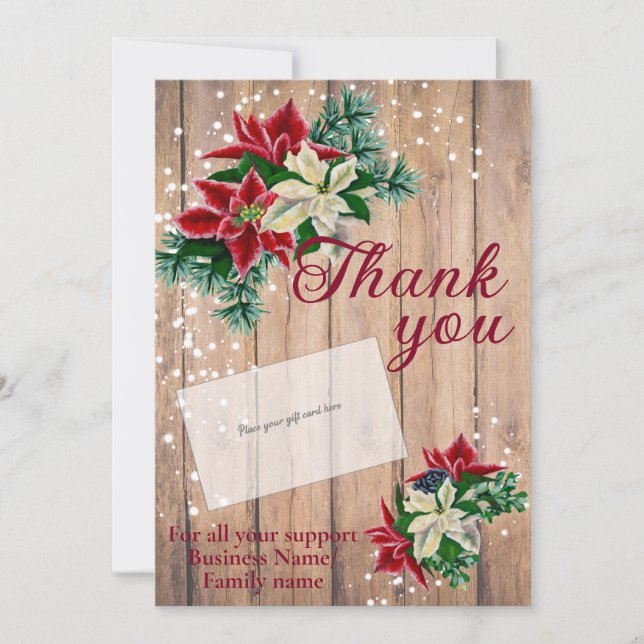 Cartes Pour Fêtes Annuelles Titulaire de carte-cadeau Rustique Merci Poinsetti (Devant)