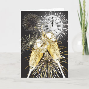 Cartes Pour Fêtes Annuelles Toast au Champagne du Nouvel An et Lune