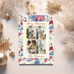 Cartes Pour Fêtes Annuelles Toile de Jouy festive Collage de quatre photos Noë