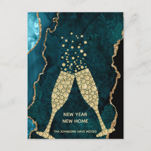 Cartes Pour Fêtes Annuelles Toit Champagne Nouvel An Nouvelle Maison Or Turquo
