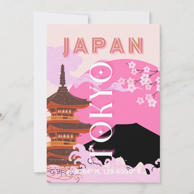 Cartes Pour Fêtes Annuelles Tokyo Japan Travel Art, Retro Travel Art, Rose (Devant)