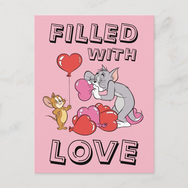 Cartes Pour Fêtes Annuelles Tom & Jerry gonflent des ballons en forme de cœur  (Devant)