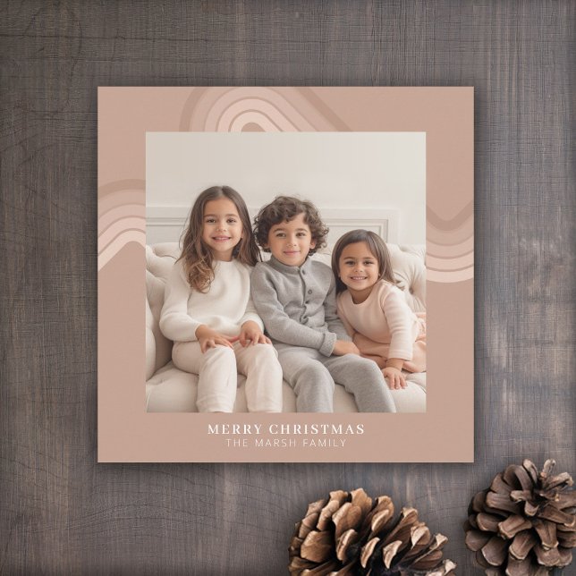 Cartes Pour Fêtes Annuelles Tons minimaux modernes de Champagne Stripes Photo (Retro Pastel Stripes Holiday card with one photo)