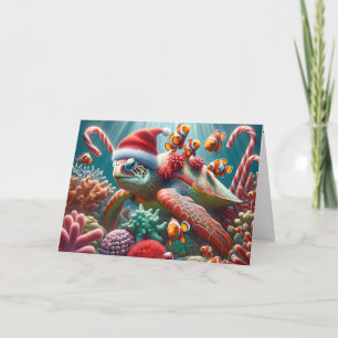 Cartes Pour Fêtes Annuelles Tortue de mer avec Casquette de Noël