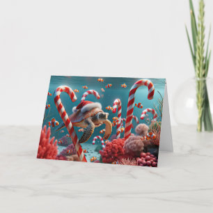 Cartes Pour Fêtes Annuelles Tortue de mer avec Casquette de Noël